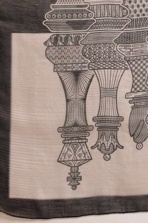 Black Chanderi Abstract Printed Cotton  Saree