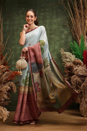 Multi-Color Chanderi Abstract Printed Cotton  Saree