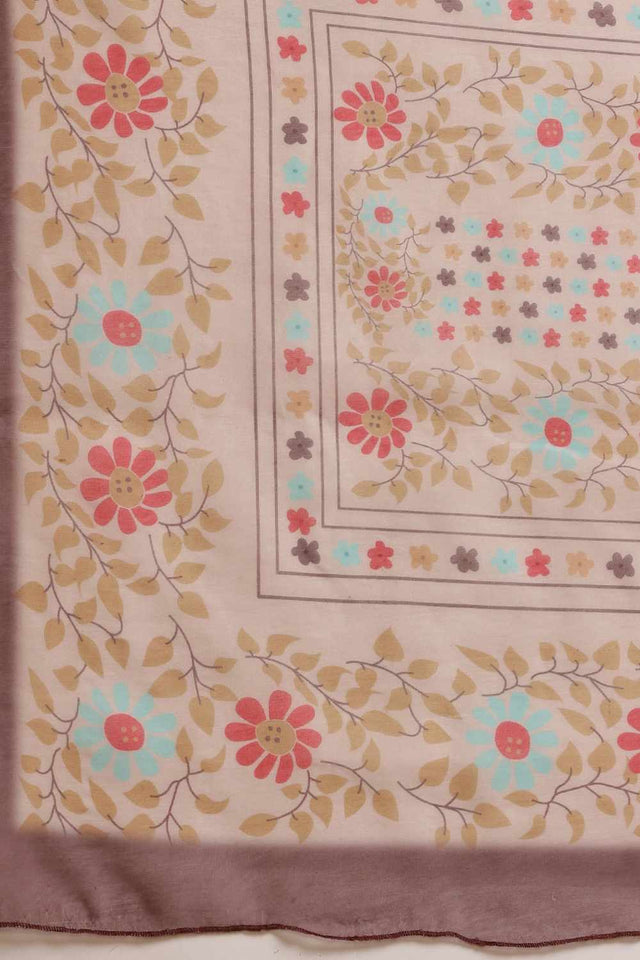 Orange Chanderi Floral Printed Cotton  Saree