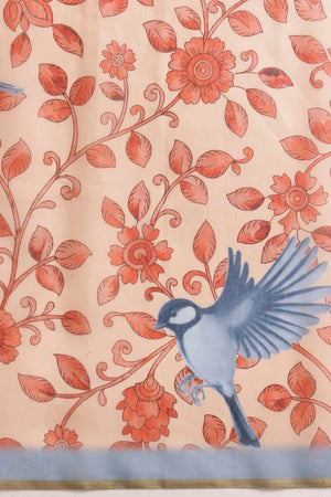 Beige Chanderi Floral Printed Cotton  Saree