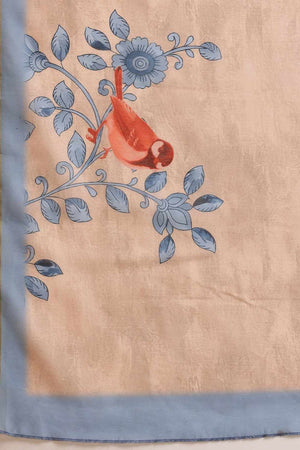 Beige Chanderi Floral Printed Cotton  Saree