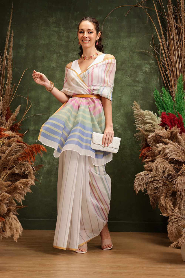 Multi-Color Chanderi Printed Cotton  Saree