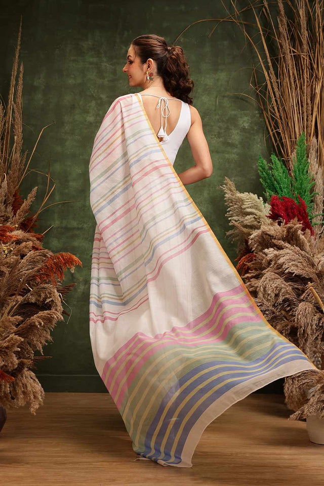 Multi-Color Chanderi Printed Cotton  Saree
