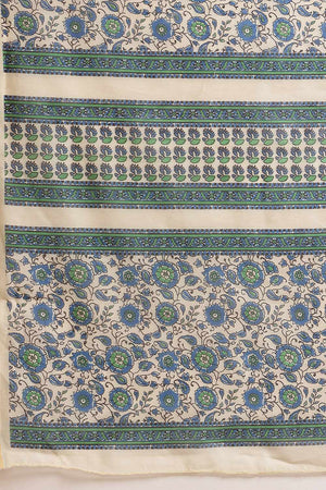 White Chanderi Abstract Printed Cotton  Saree