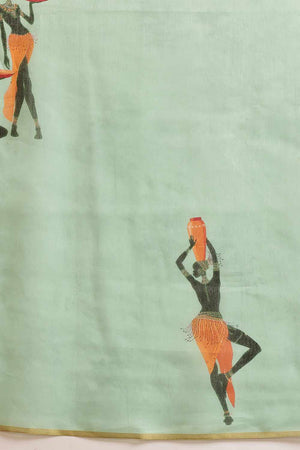 Green Chanderi Abstract Printed Cotton  Saree