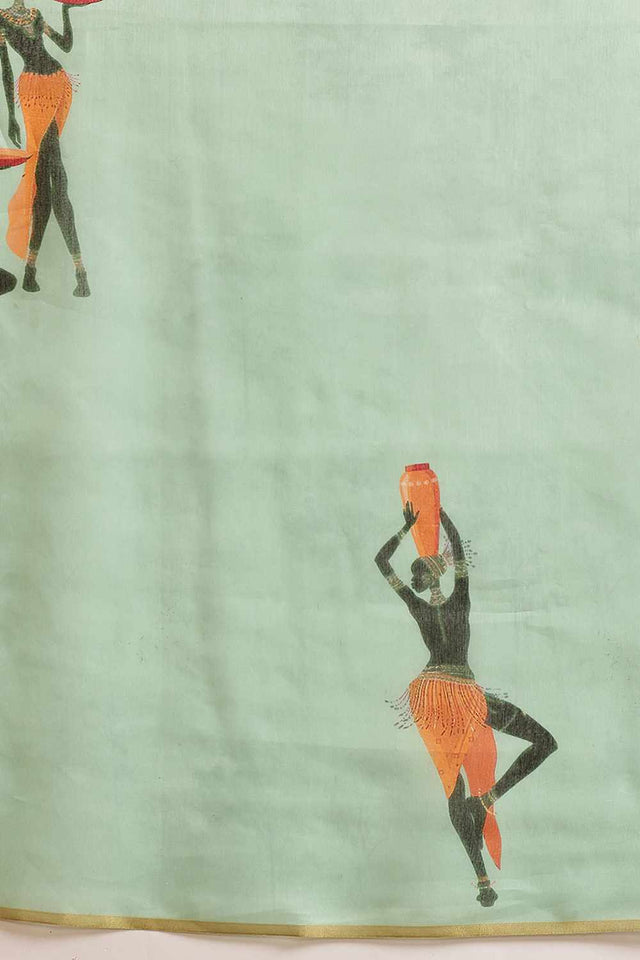 Green Chanderi Abstract Printed Cotton  Saree