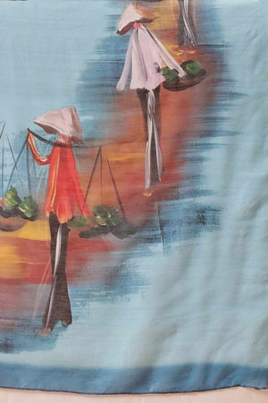 Blue Chanderi Abstract Printed Cotton  Saree