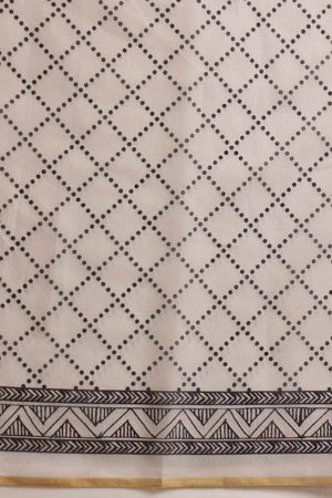 White Chanderi Floral Printed Cotton  Saree