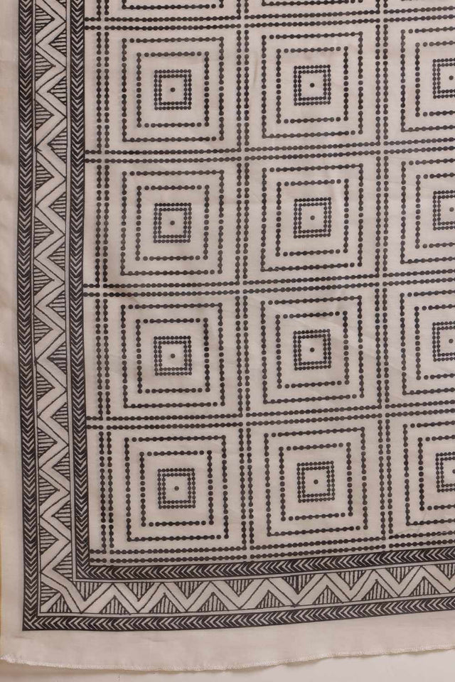 White Chanderi Floral Printed Cotton  Saree