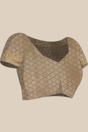 Grey Cotton Blend Floral Woven Saree