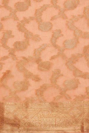 Peach Cotton Blend Floral Woven Saree