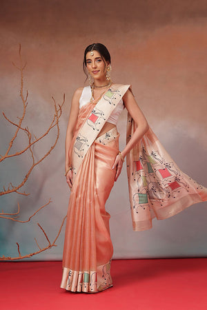 Peach Warli Printed Tissue Saree (SZ-EMA-PE-3205)