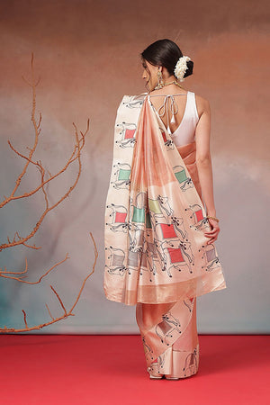 Peach Warli Printed Tissue Saree (SZ-EMA-PE-3205)