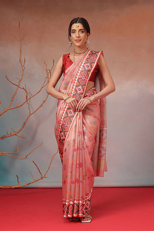 Pink Patola Printed Tissue Saree (SZ-EMA-PN-3206)