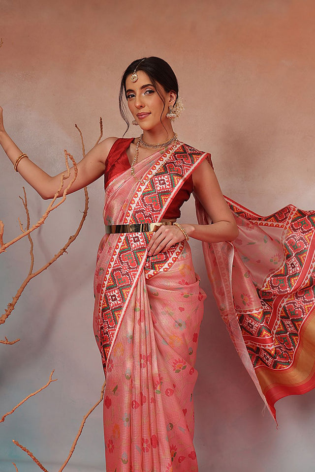 Pink Patola Printed Tissue Saree (SZ-EMA-PN-3206)