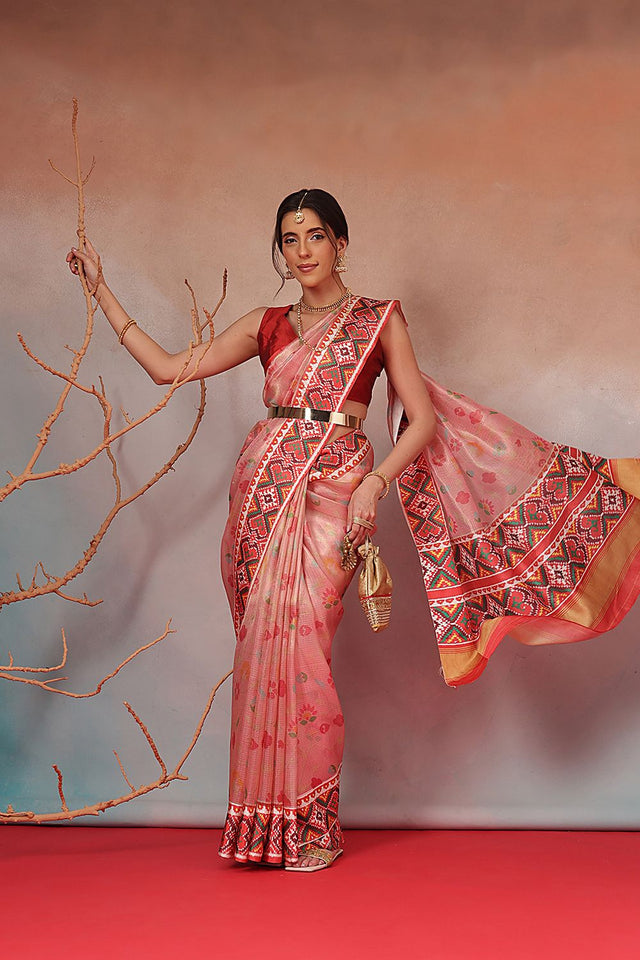 Pink Patola Printed Tissue Saree (SZ-EMA-PN-3206)