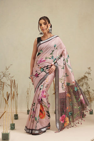 Pink Floral Printed Art Silk Saree (SZ-EVA-PN-3203)