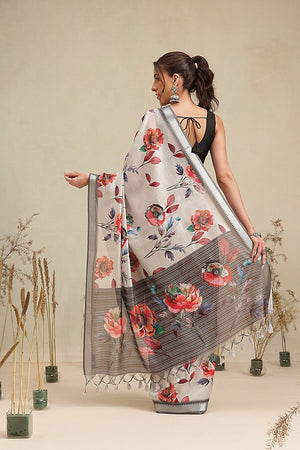 White Floral Printed Art Silk Saree (SZ-EVA-WT-3202)