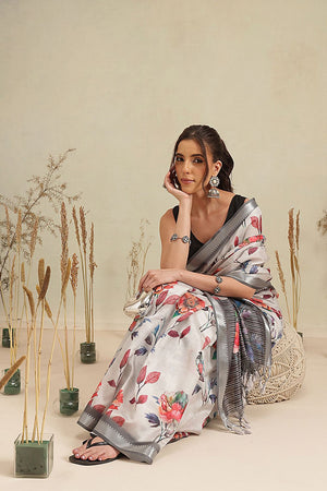 White Floral Printed Art Silk Saree (SZ-EVA-WT-3202)