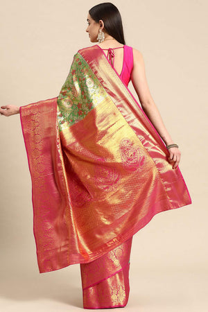 Green Floral Printed Silk Saree