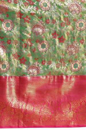 Green Floral Printed Silk Saree