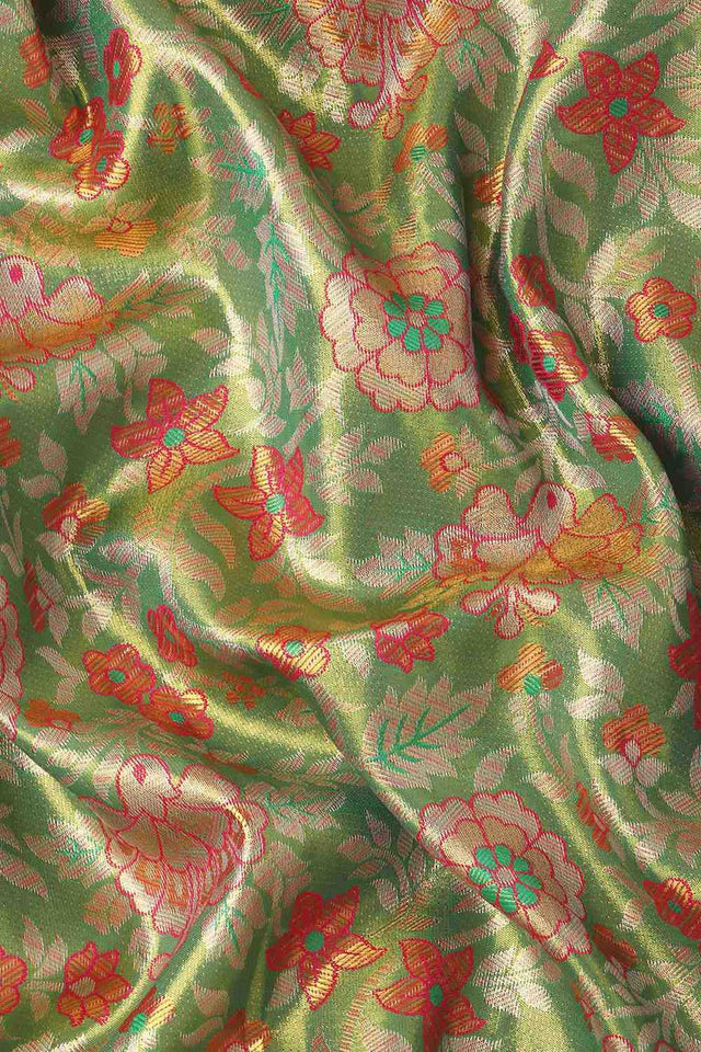 Green Floral Printed Silk Saree