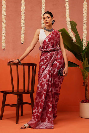 Maroon Woven Cotton Saree