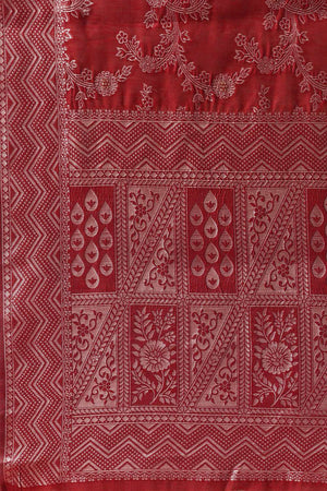 Maroon Woven Cotton Saree