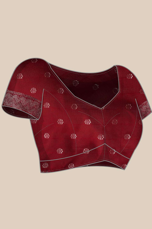 Maroon Woven Cotton Saree