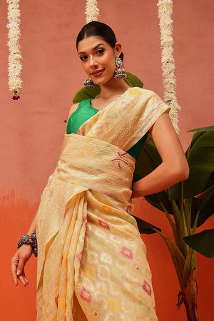 Cream Woven Cotton Saree