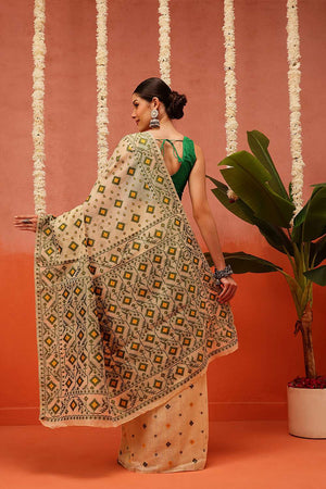 Beige Woven Cotton Saree