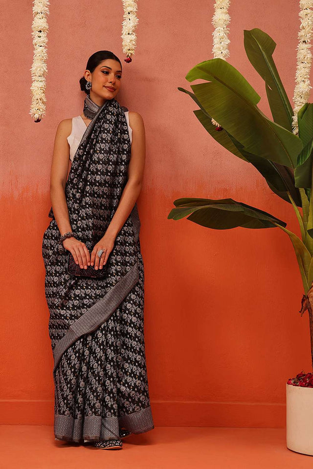 Black Woven Cotton Saree