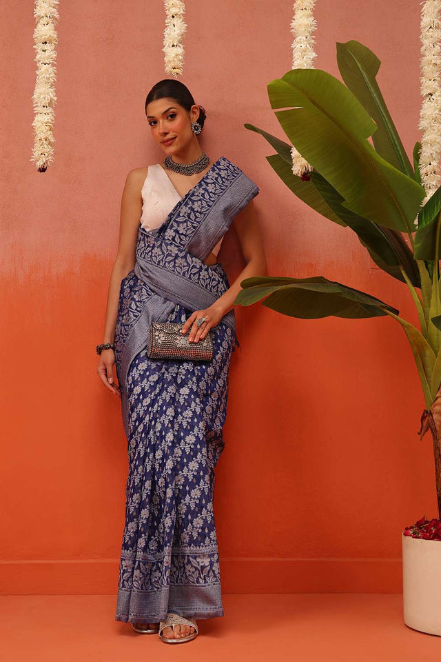 Blue Woven Cotton Saree