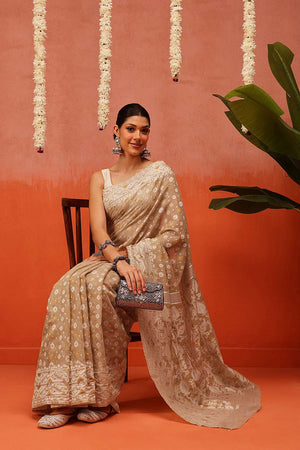Beige Woven Cotton Saree
