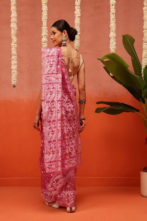 Pink Woven Cotton Saree