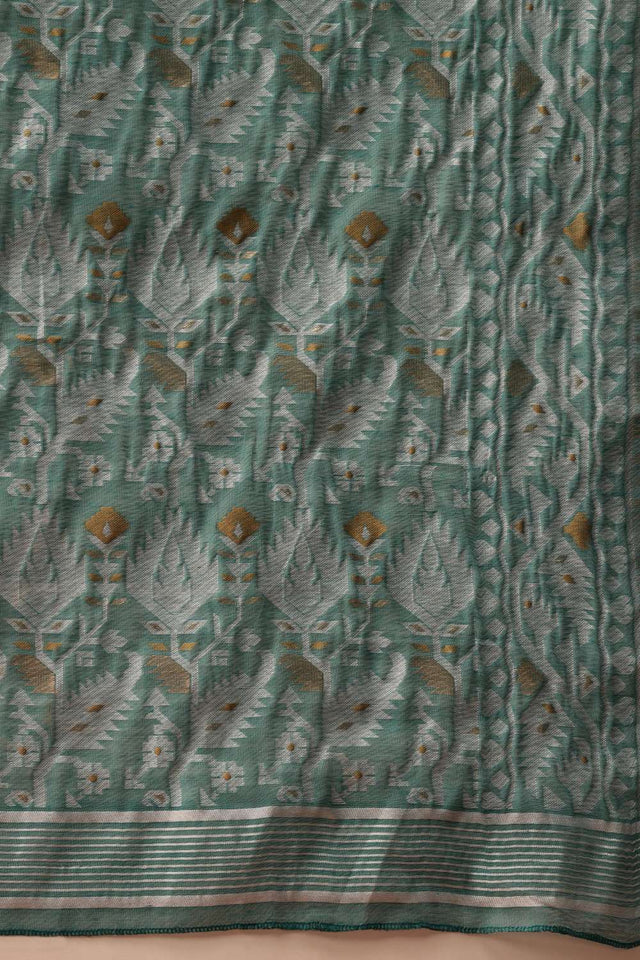Turquoise Woven Cotton Saree