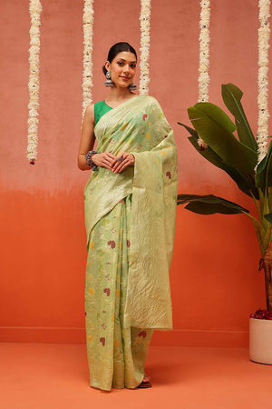 Green Woven Cotton Saree