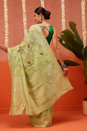 Green Woven Cotton Saree