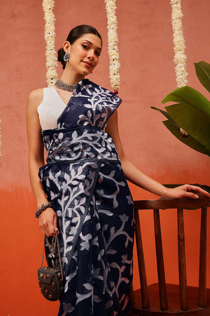 Blue Woven Cotton Saree