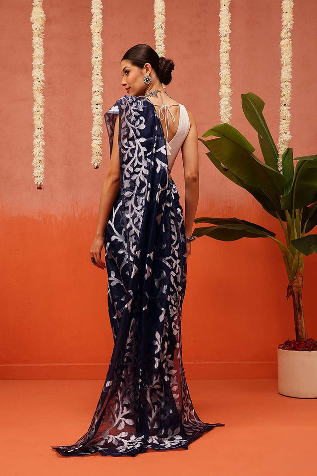 Blue Woven Cotton Saree