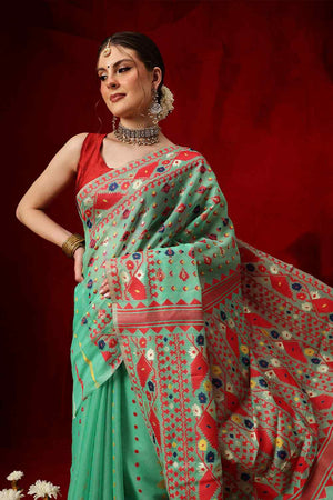 Green Woven Design Cotton Saree