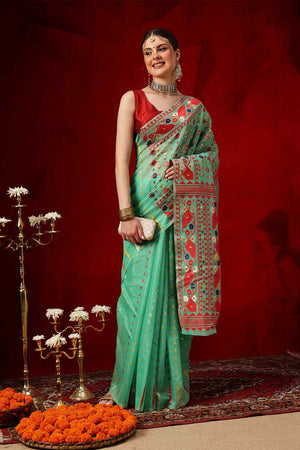 Green Woven Design Cotton Saree