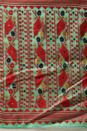 Green Woven Design Cotton Saree