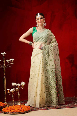 Beige Woven Design Cotton Saree