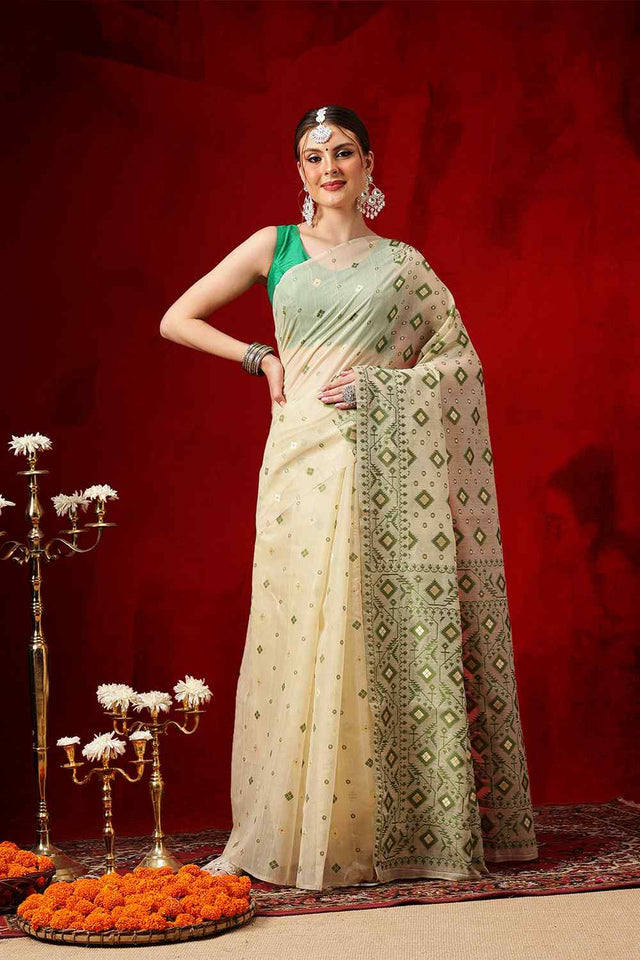 Beige Woven Design Cotton Saree