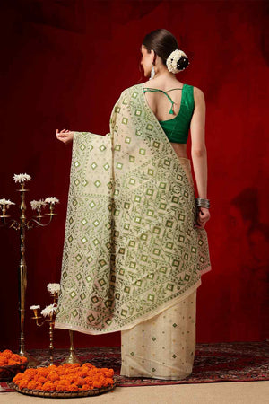 Beige Woven Design Cotton Saree