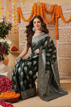 Green Woven Design Cotton Saree