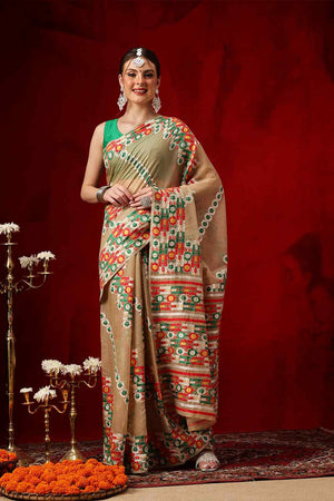 Beige Woven Design Cotton Saree