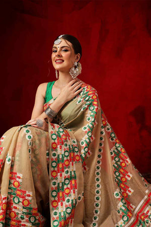 Beige Woven Design Cotton Saree