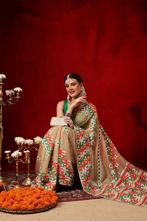 Beige Woven Design Cotton Saree